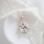 Simple white opal crystal and pearl Bridal necklace - BRIAR