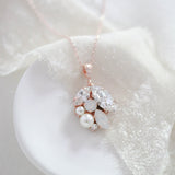 Simple white opal crystal and pearl Bridal necklace - BRIAR