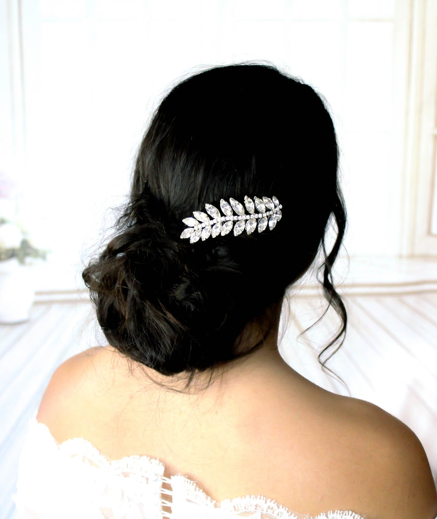 Crystal leaf bridal hair comb - ELSIE - Treasures by Agnes