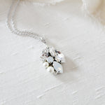 Simple white opal crystal and pearl Bridal necklace - BRIAR
