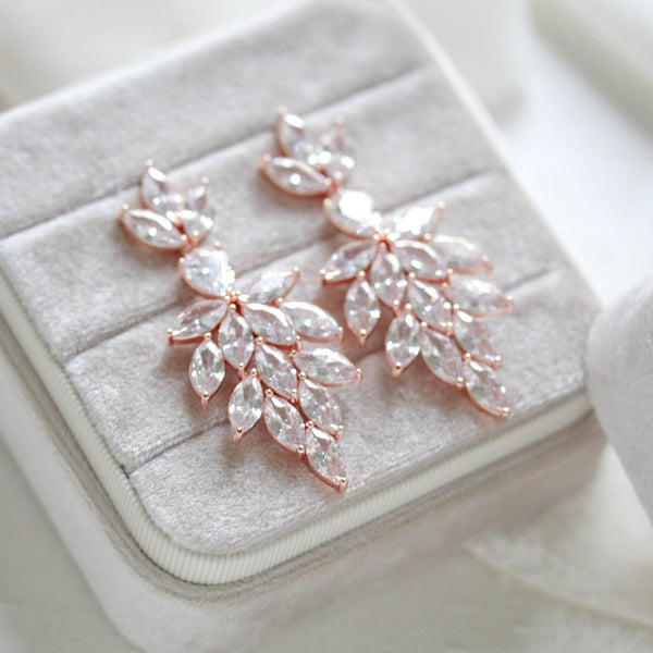 Rose gold wedding statement earrings for bride - ALICIA - Treasures by Agnes