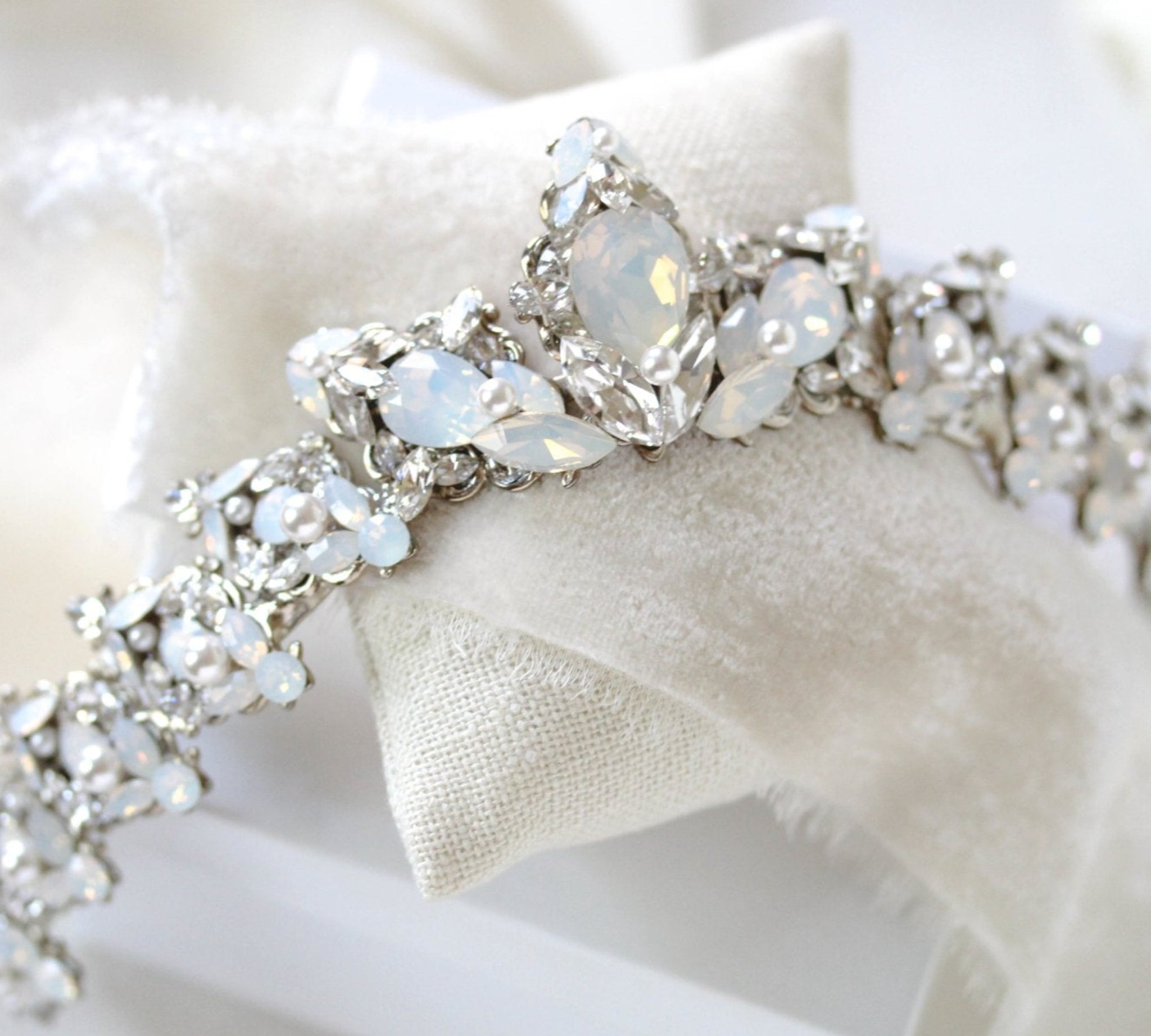 Swarovski crystal bridal silver tiara with white opal accents  - Treasures by Agnes