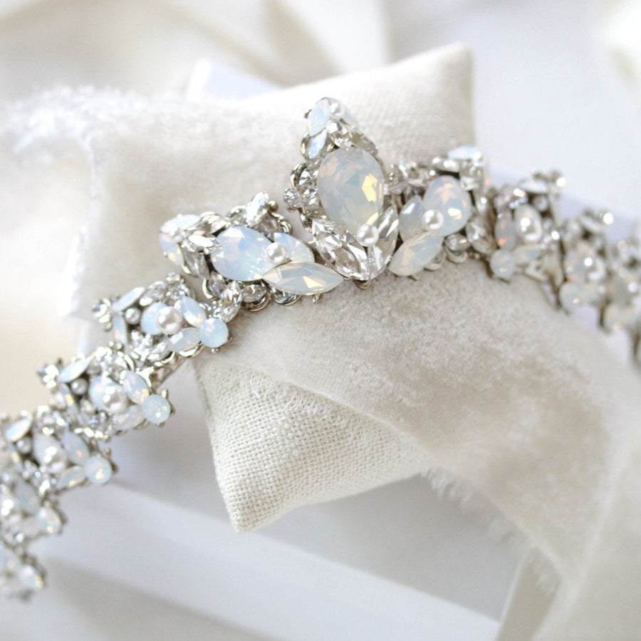 Swarovski crystal bridal silver tiara with white opal accents  - Treasures by Agnes