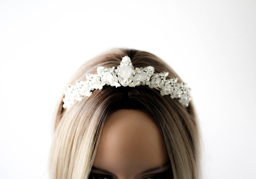 Swarovski crystal bridal silver tiara with white opal accents  - Treasures by Agnes
