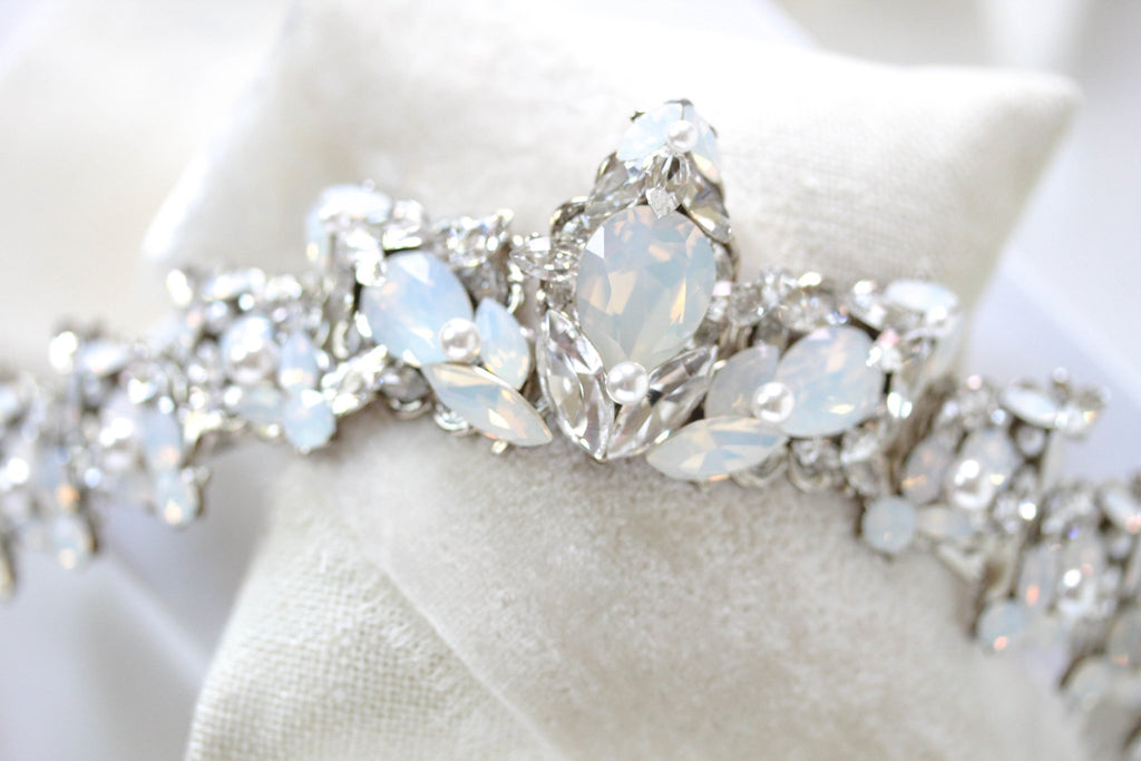 Swarovski crystal bridal silver tiara with white opal accents  - Treasures by Agnes