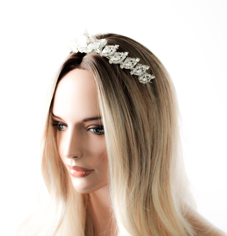 Swarovski crystal bridal silver tiara with white opal accents  - Treasures by Agnes