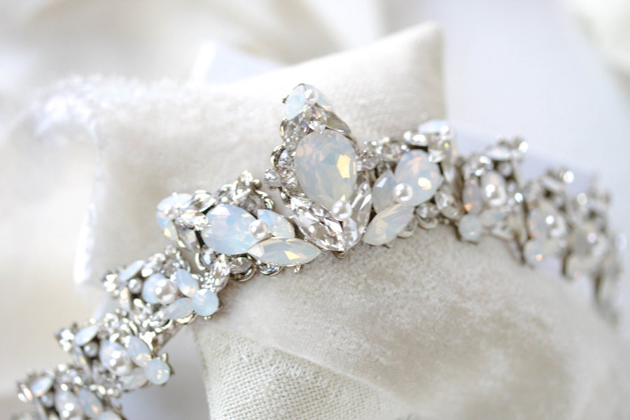 Swarovski crystal bridal silver tiara with white opal accents  - Treasures by Agnes