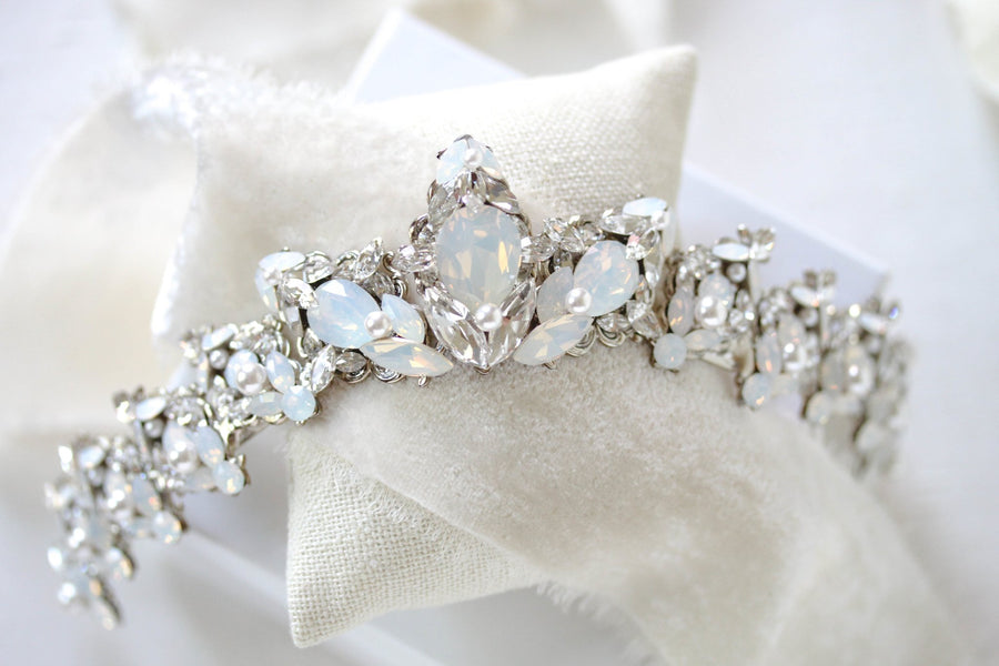 Swarovski crystal bridal silver tiara with white opal accents  - Treasures by Agnes