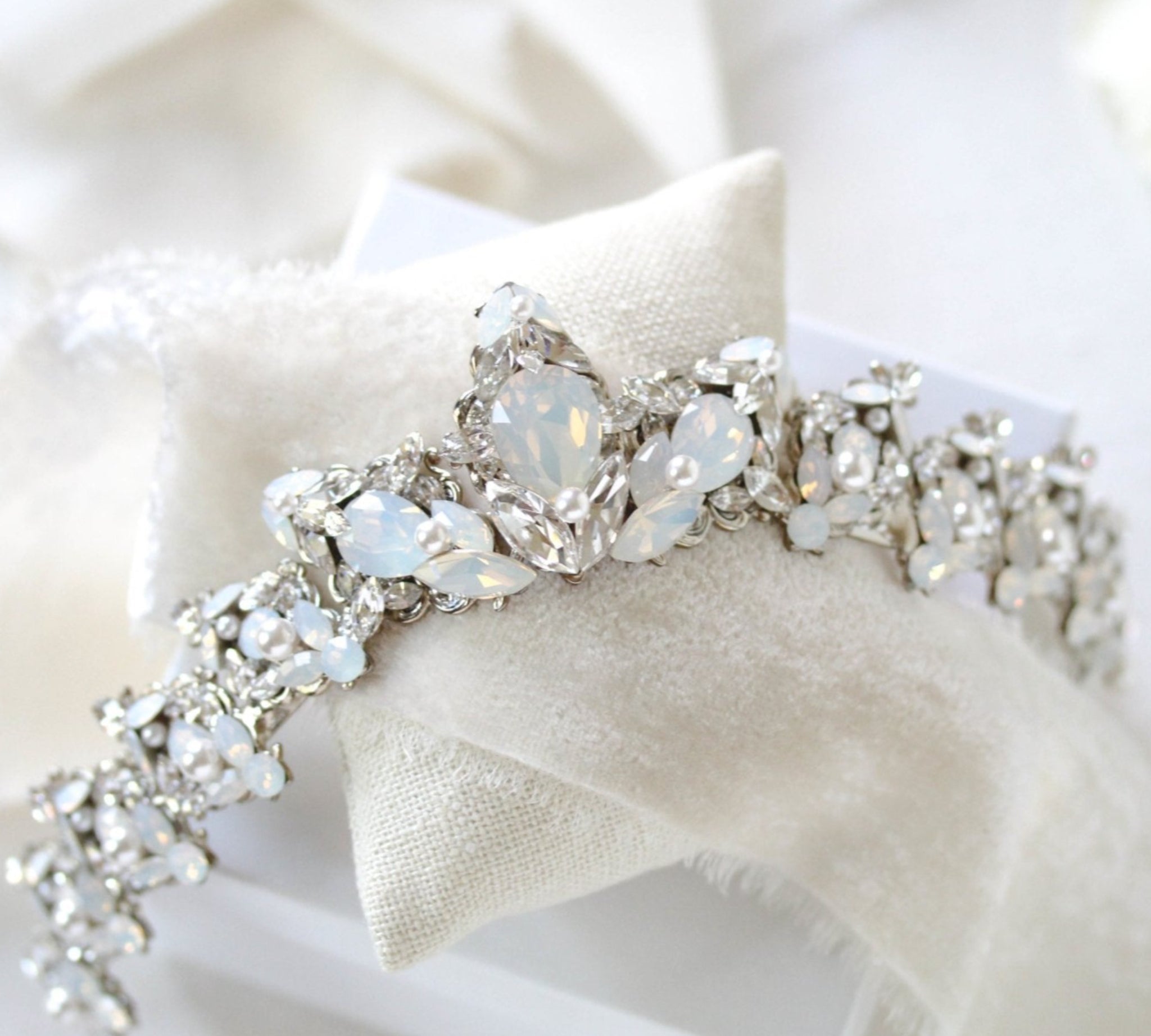 Swarovski crystal bridal silver tiara with white opal accents  - Treasures by Agnes