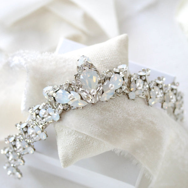 Swarovski crystal bridal silver tiara with white opal accents  - Treasures by Agnes