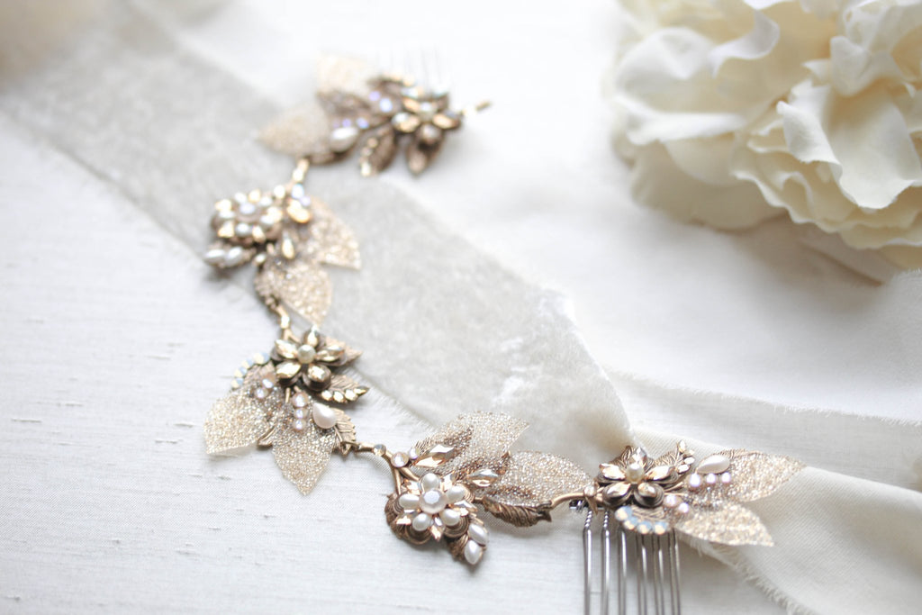 Antique gold Bohemian style Bridal hair vine - ELENA - Treasures by Agnes