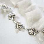 Antique silver leaf hair vine with Swarovski crystals and pearls - Treasures by Agnes