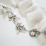 Antique silver leaf hair vine with Swarovski crystals and pearls - Treasures by Agnes