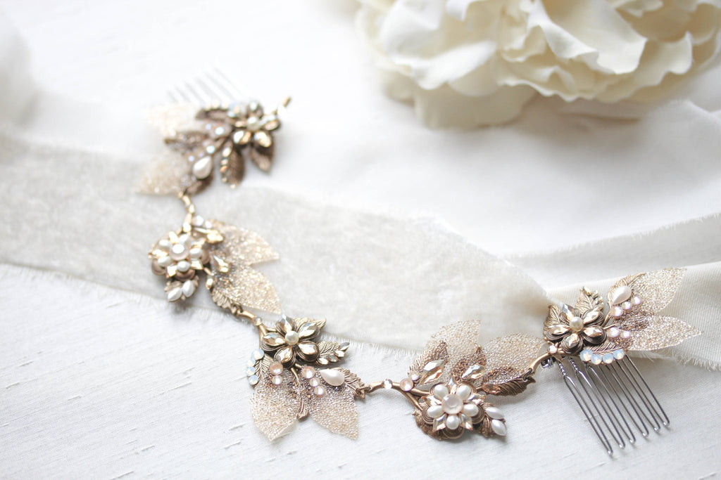 Antique gold Bohemian style Bridal hair vine - ELENA - Treasures by Agnes