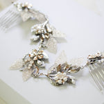 Antique silver leaf hair vine with Swarovski crystals and pearls - Treasures by Agnes