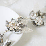 Antique silver leaf hair vine with Swarovski crystals and pearls - Treasures by Agnes
