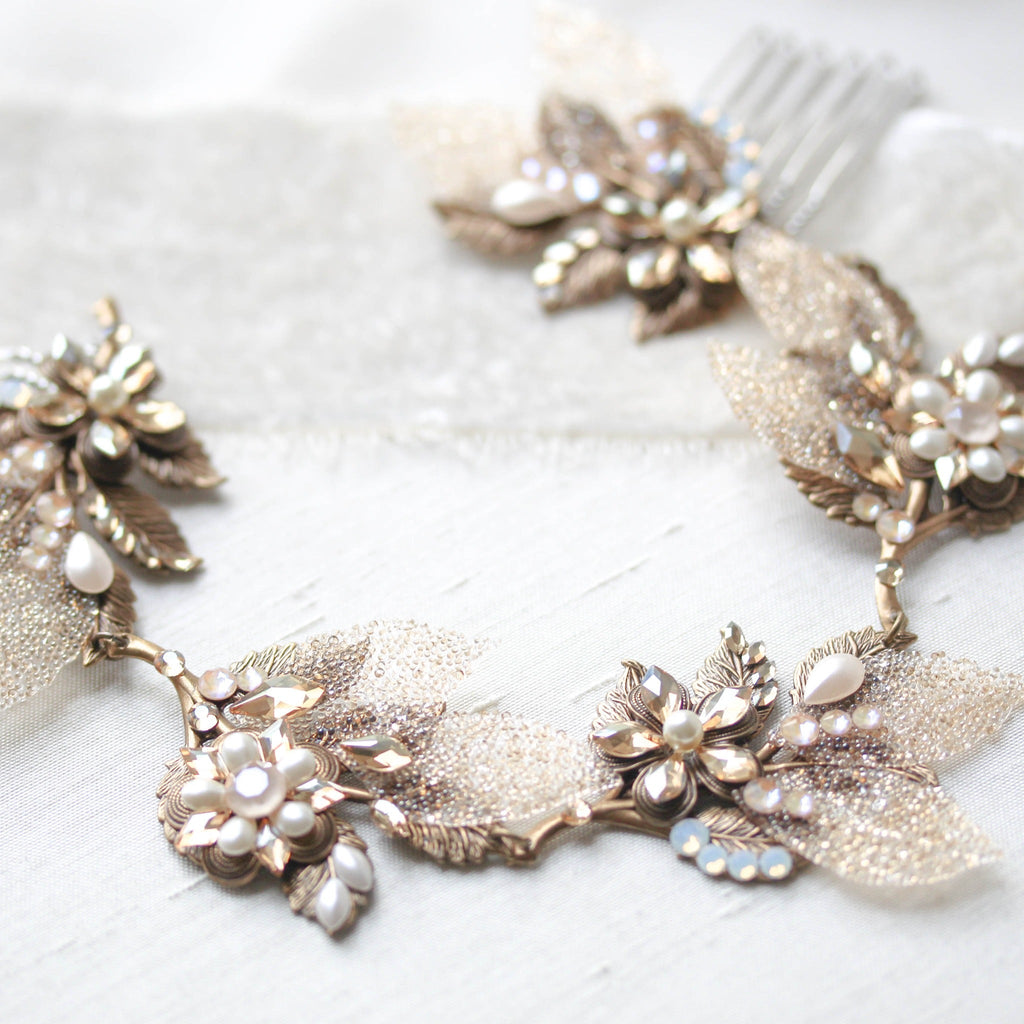 Antique gold Bohemian style Bridal hair vine - ELENA - Treasures by Agnes