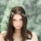 antique gold leaf hair piece for wedding with Swarovski crystals and pearls - Treasures by Agnes