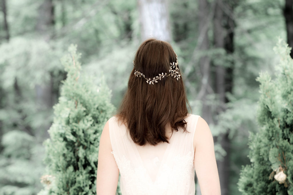 antique gold leaf hair piece for wedding with Swarovski crystals and pearls - Treasures by Agnes