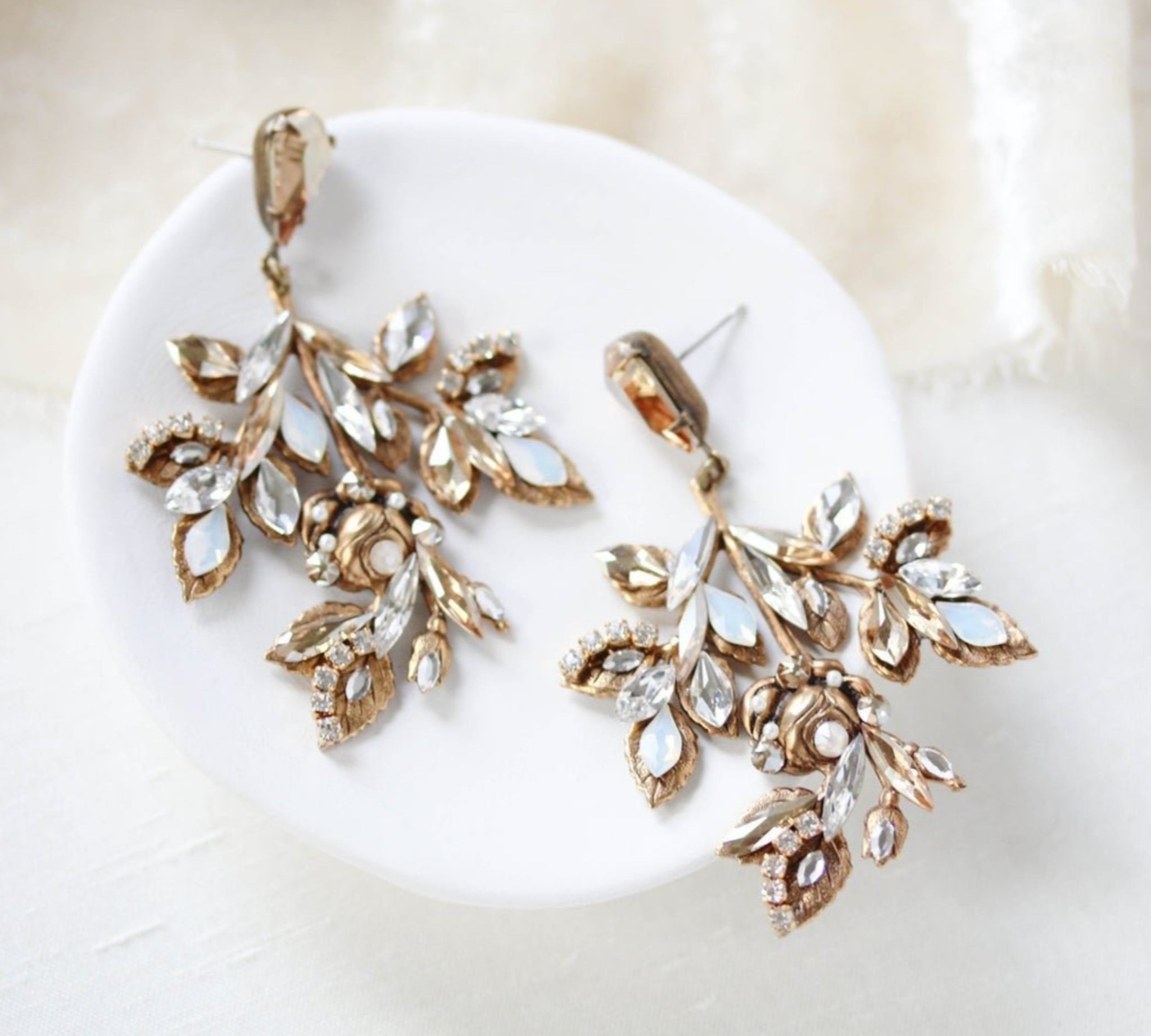 Antique gold Boho Crystal wedding earrings - MARLO - Treasures by Agnes