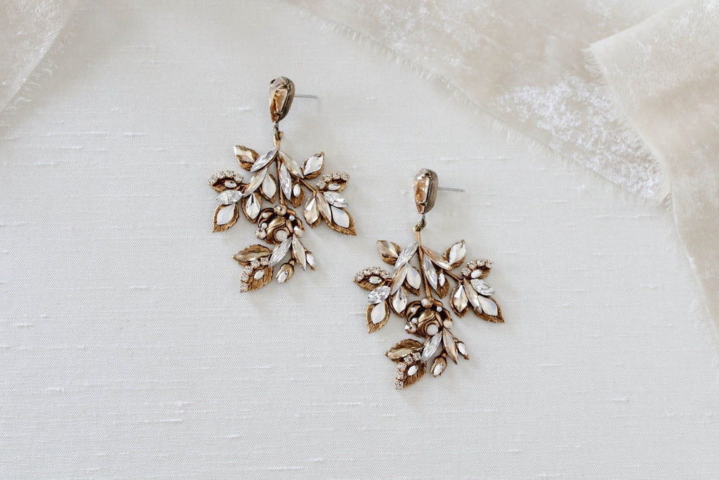 Antique gold Boho Crystal wedding earrings - MARLO - Treasures by Agnes