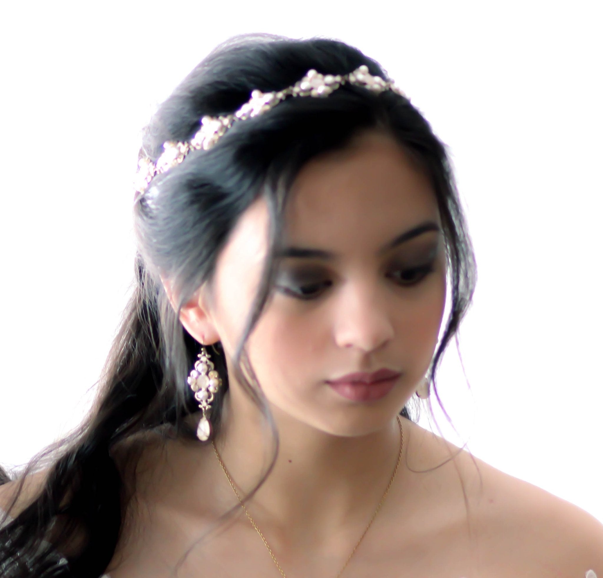 Antique gold Bridal dangle earrings with Ivory cream crystals - ASHLYN - Treasures by Agnes
