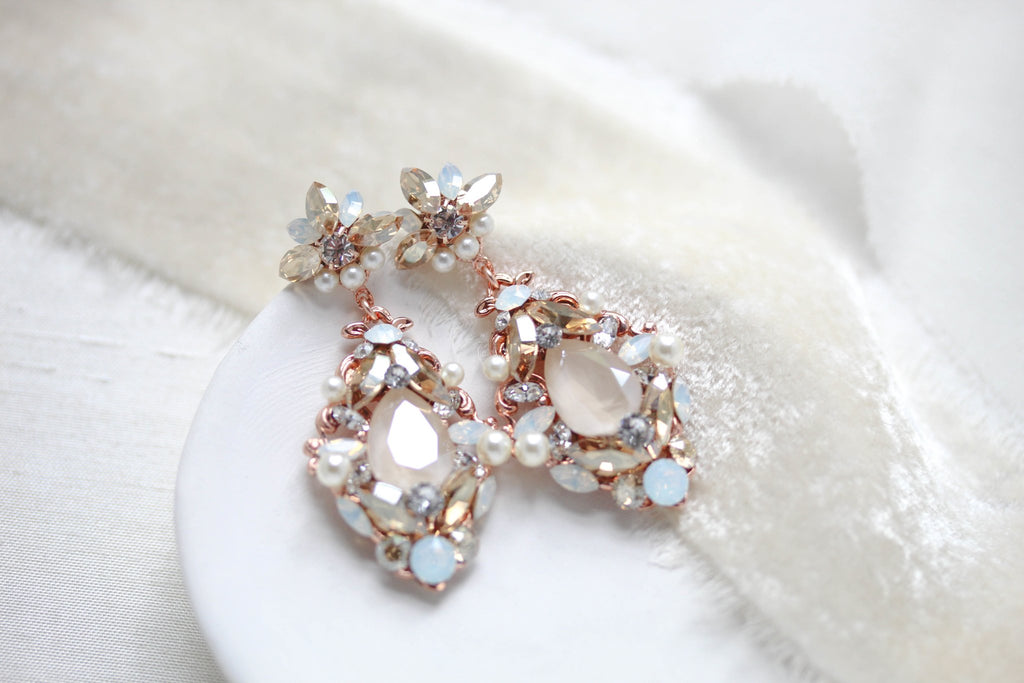 Antique gold Bridal earrings with Premium crystals and pearls - BLAKELY - Treasures by Agnes