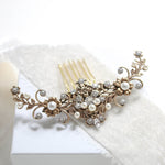 Antique gold Bridal hair comb with gold crystals and pearls - ASHLYN - Treasures by Agnes