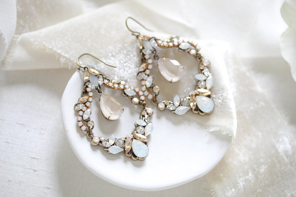 Antique gold Bridal Statement Chandelier earrings with Austrian crystals - CHARLOTTE - Treasures by Agnes