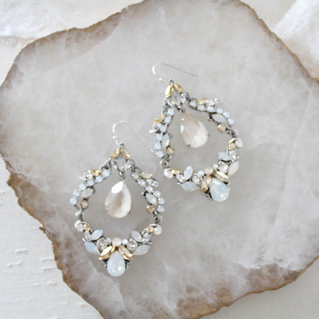 Antique gold Bridal Statement Chandelier earrings with Austrian crystals - CHARLOTTE - Treasures by Agnes