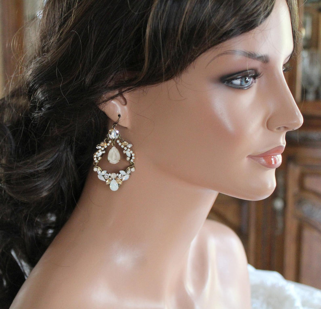 Antique gold Bridal Statement Chandelier earrings with Austrian crystals - CHARLOTTE - Treasures by Agnes
