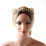 Antique gold Bridal tiara crown with Austrian crystals and pearls - CELESTE - Treasures by Agnes