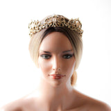 Antique gold Bridal tiara crown with Austrian crystals and pearls - CELESTE - Treasures by Agnes
