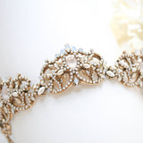Antique gold Bridal tiara crown with Austrian crystals and pearls - CELESTE - Treasures by Agnes