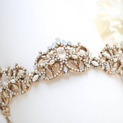 Antique gold Bridal tiara crown with Austrian crystals and pearls - CELESTE - Treasures by Agnes