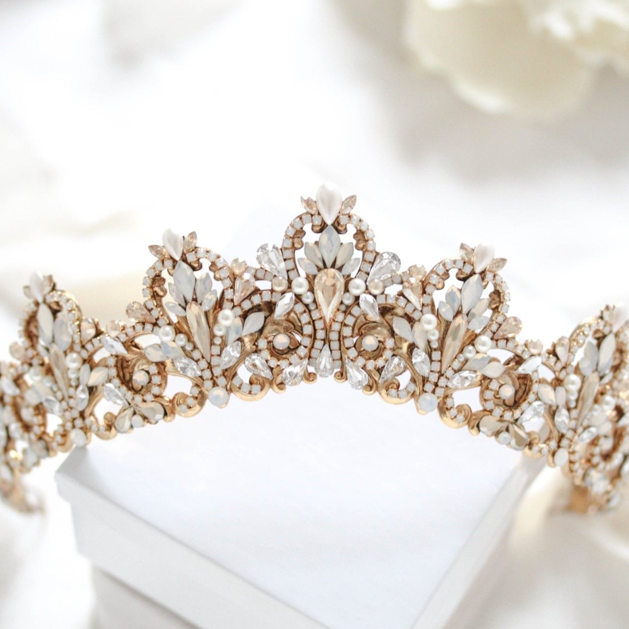 Antique Gold Bridal tiara with Austrian crystals and pearls - ASHTON - Treasures by Agnes