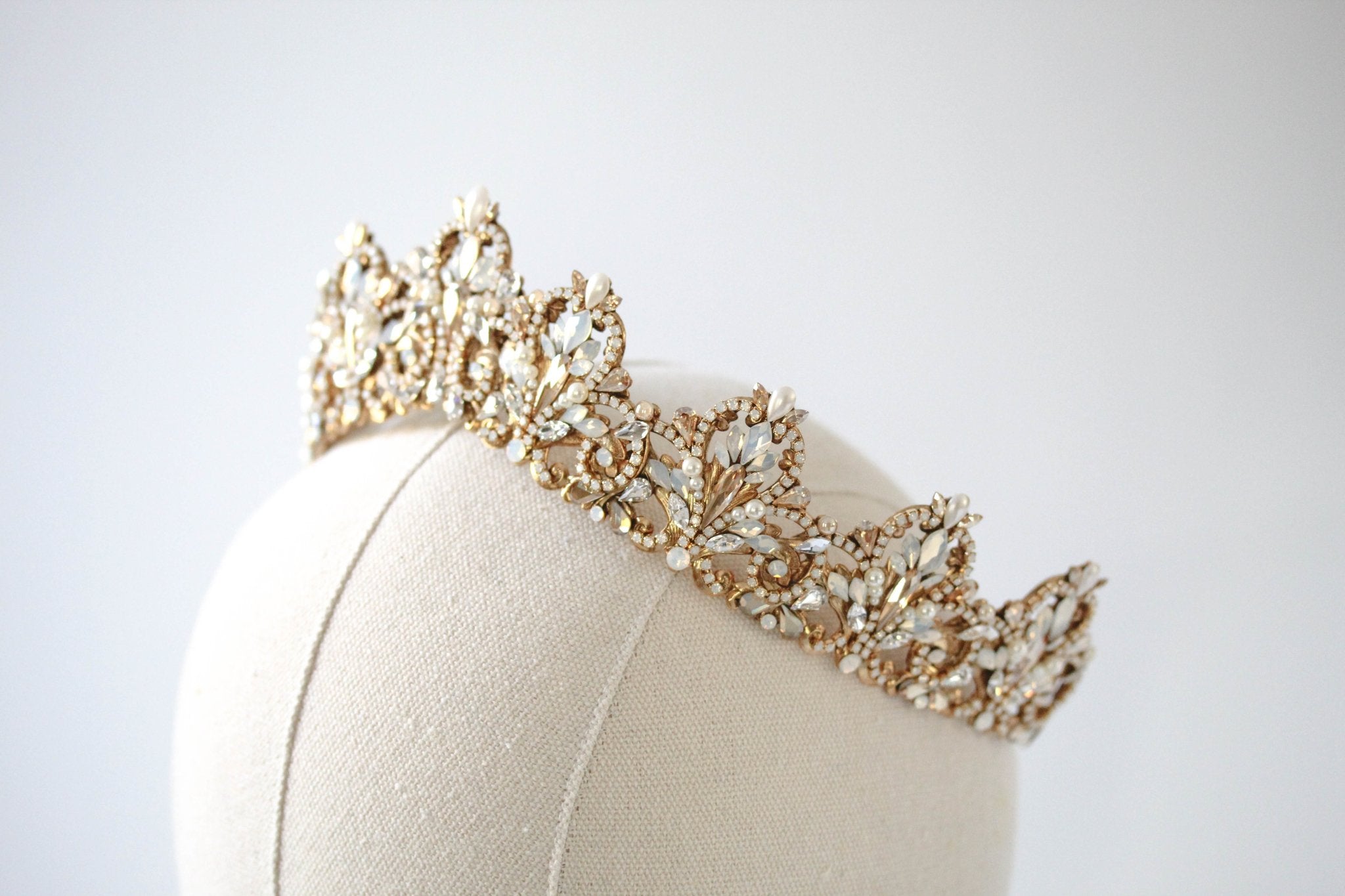 Antique Gold Bridal tiara with Austrian crystals and pearls - ASHTON - Treasures by Agnes