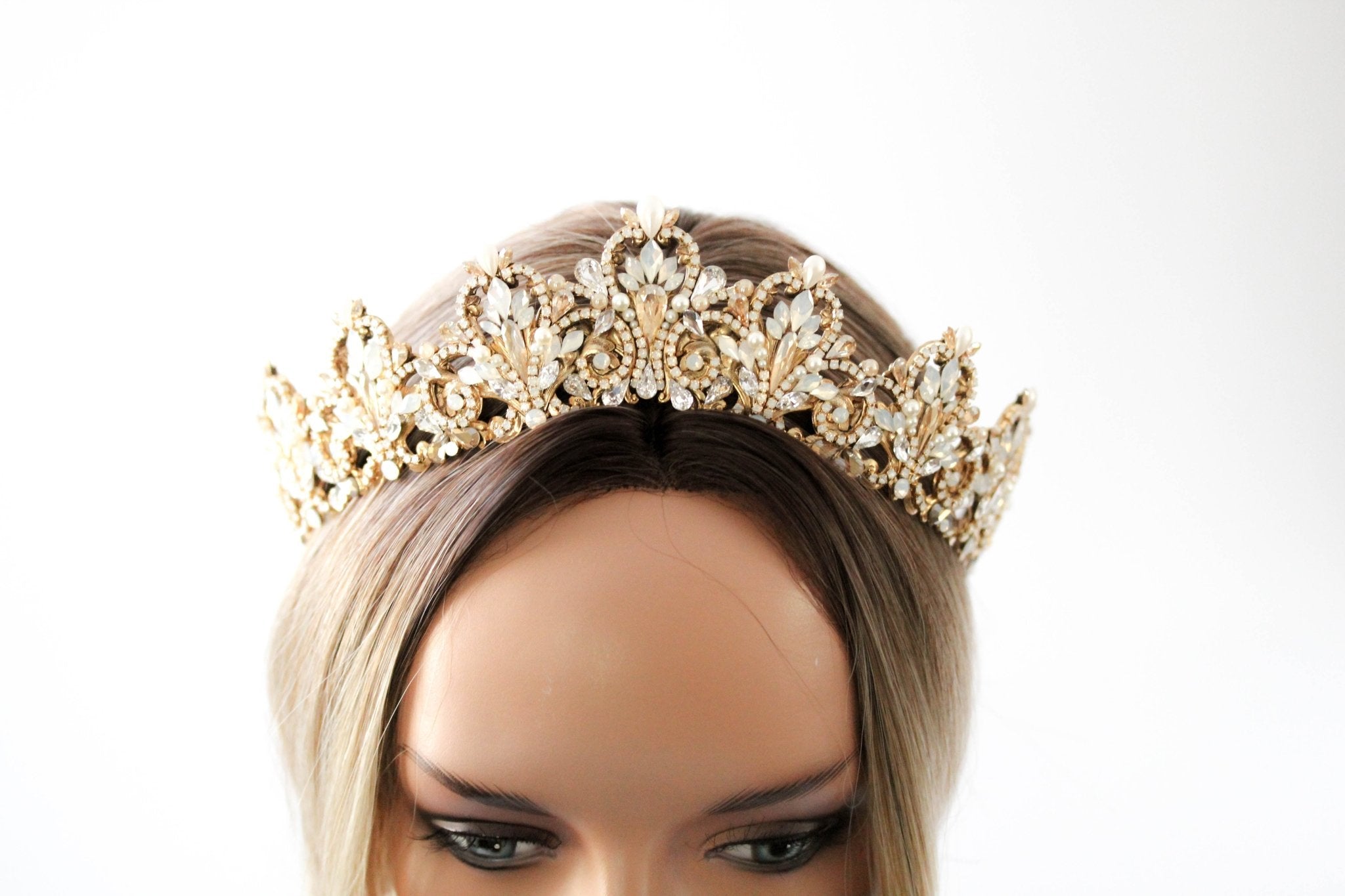Antique Gold Bridal tiara with Austrian crystals and pearls - ASHTON - Treasures by Agnes