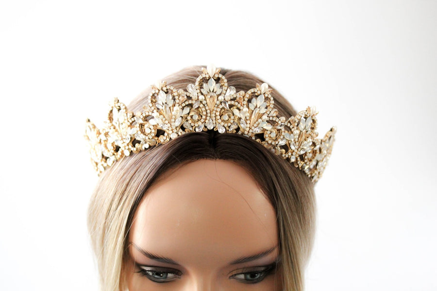 Antique Gold Bridal tiara with Austrian crystals and pearls - ASHTON - Treasures by Agnes