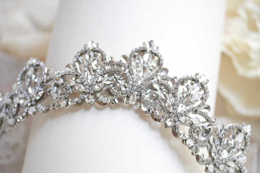 Antique Gold Bridal tiara with Austrian crystals and pearls - ASHTON - Treasures by Agnes