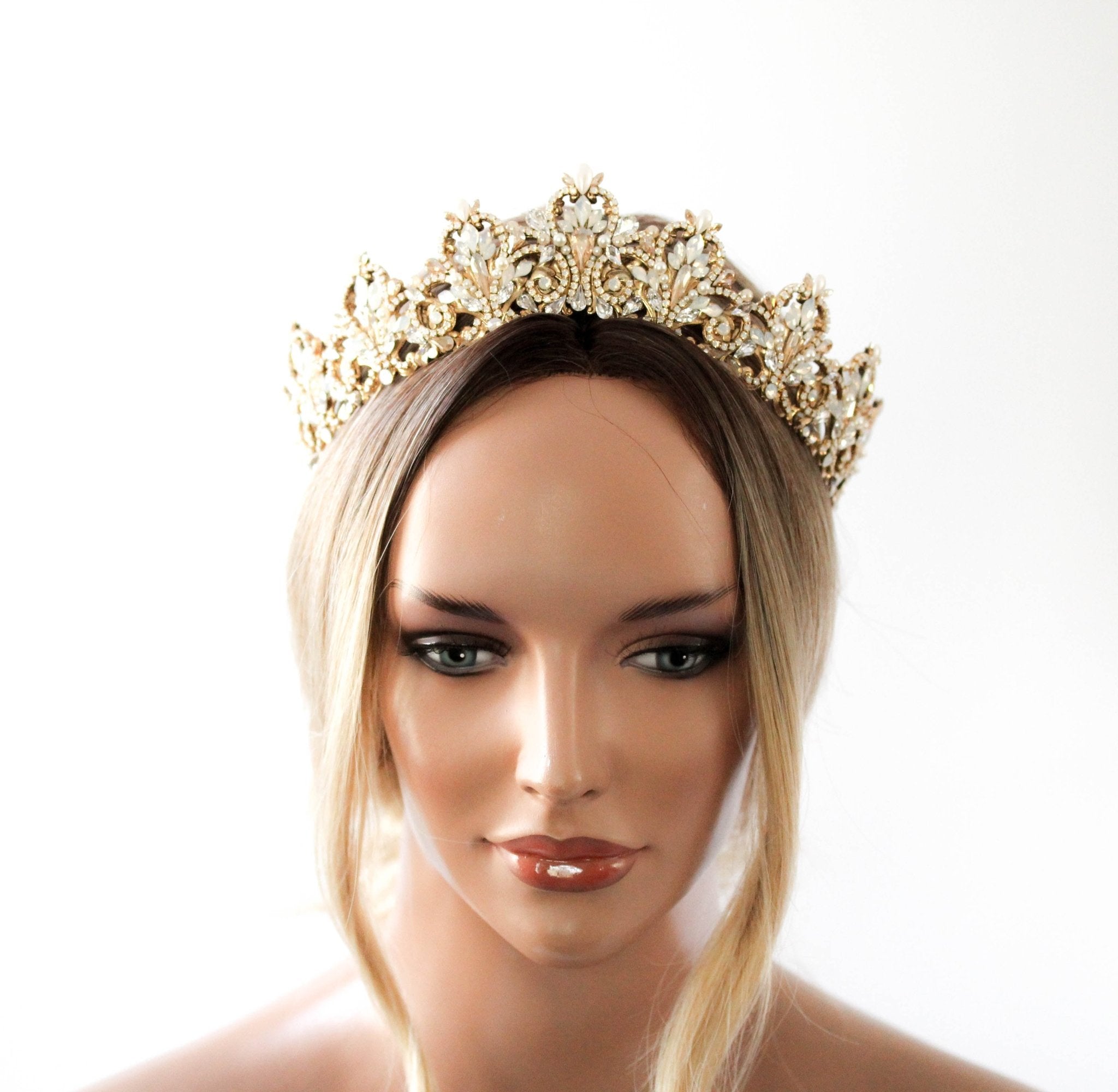 Antique Gold Bridal tiara with Austrian crystals and pearls - ASHTON - Treasures by Agnes