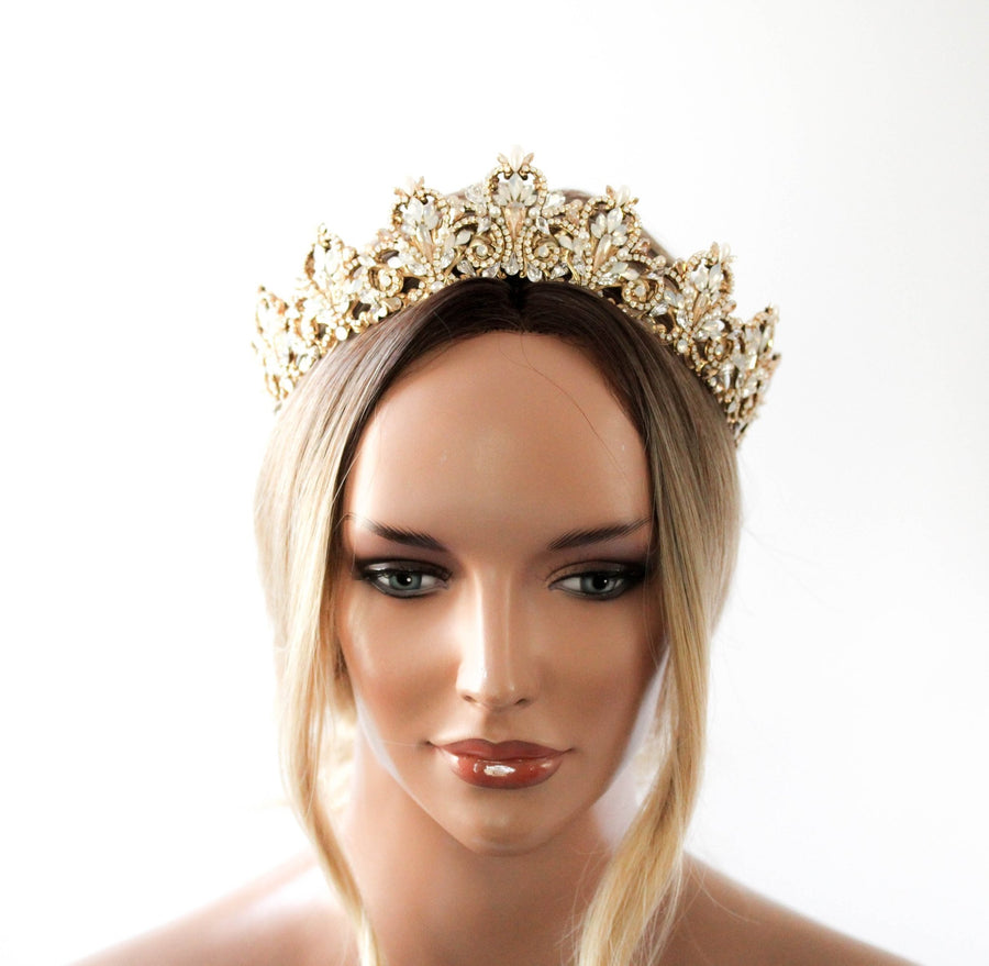 Antique Gold Bridal tiara with Austrian crystals and pearls - ASHTON - Treasures by Agnes