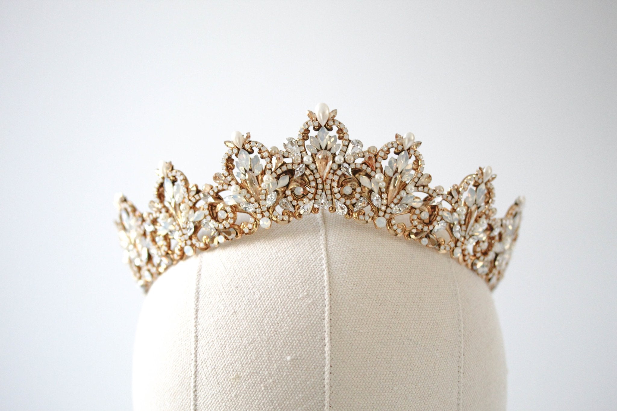 Antique Gold Bridal tiara with Austrian crystals and pearls - ASHTON - Treasures by Agnes
