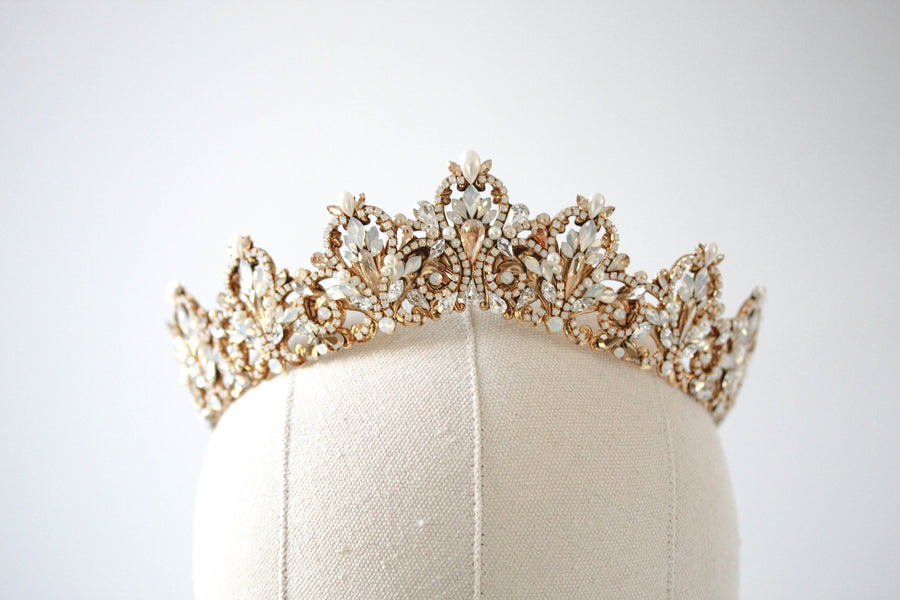 Antique Gold Bridal tiara with Austrian crystals and pearls - ASHTON - Treasures by Agnes
