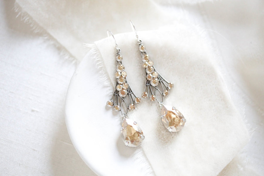 Antique gold Chandelier Bridal earrings with Premium European Golden crystals - Treasures by Agnes