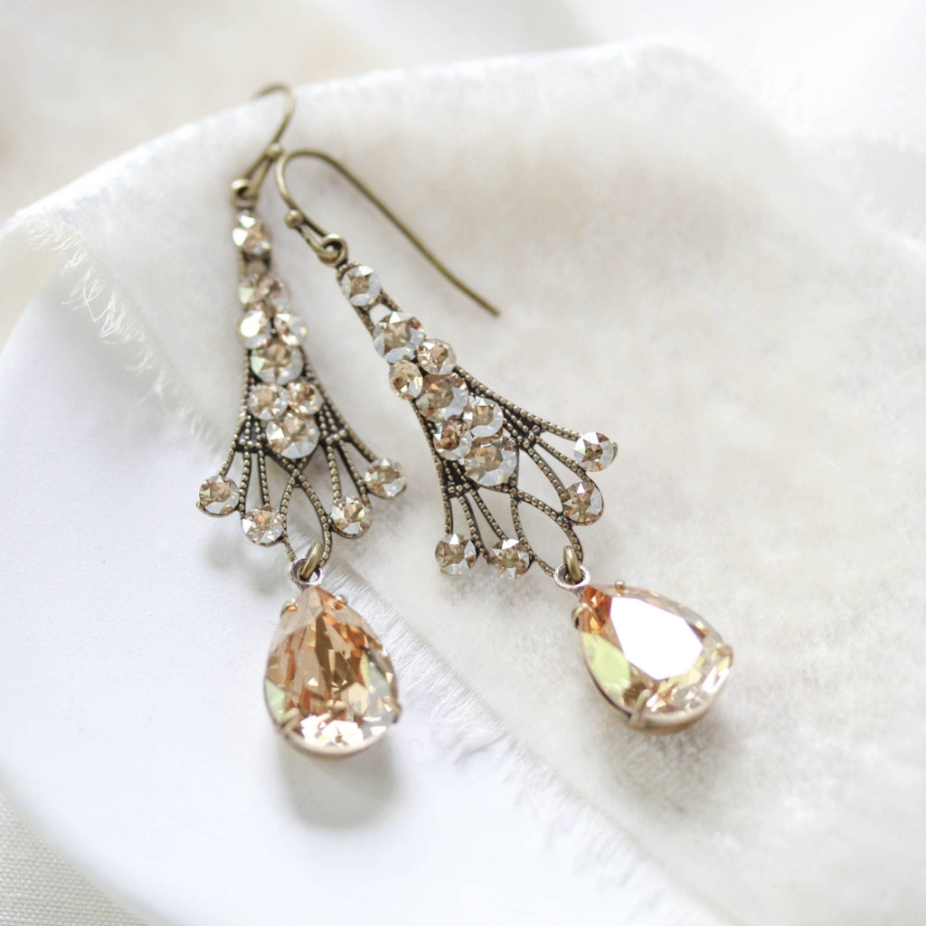 Antique gold Chandelier Bridal earrings with Premium European Golden crystals - Treasures by Agnes