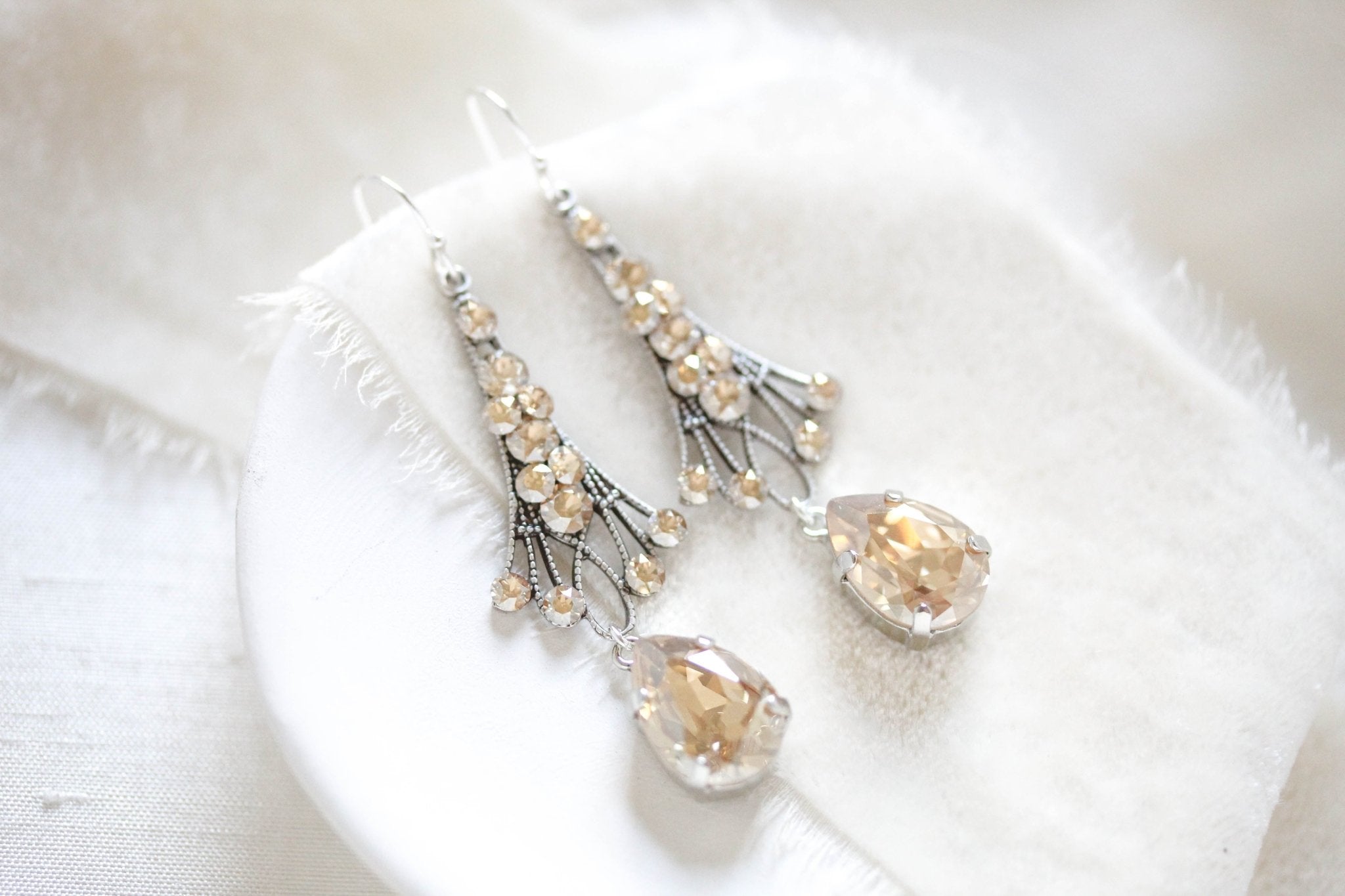 Antique gold Chandelier Bridal earrings with Premium European Golden crystals - Treasures by Agnes