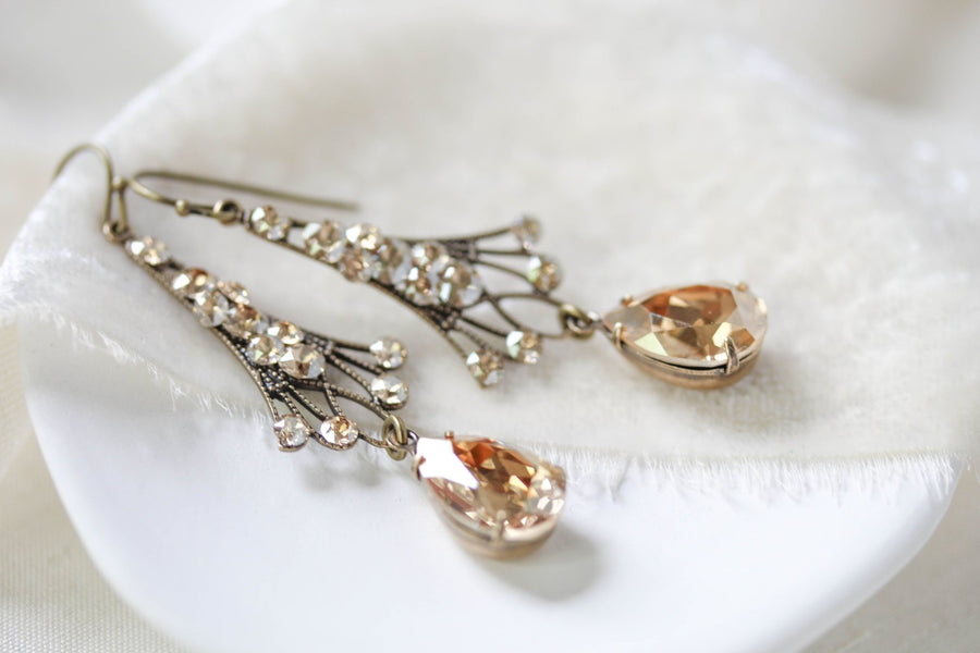 Antique gold Chandelier Bridal earrings with Premium European Golden crystals - Treasures by Agnes