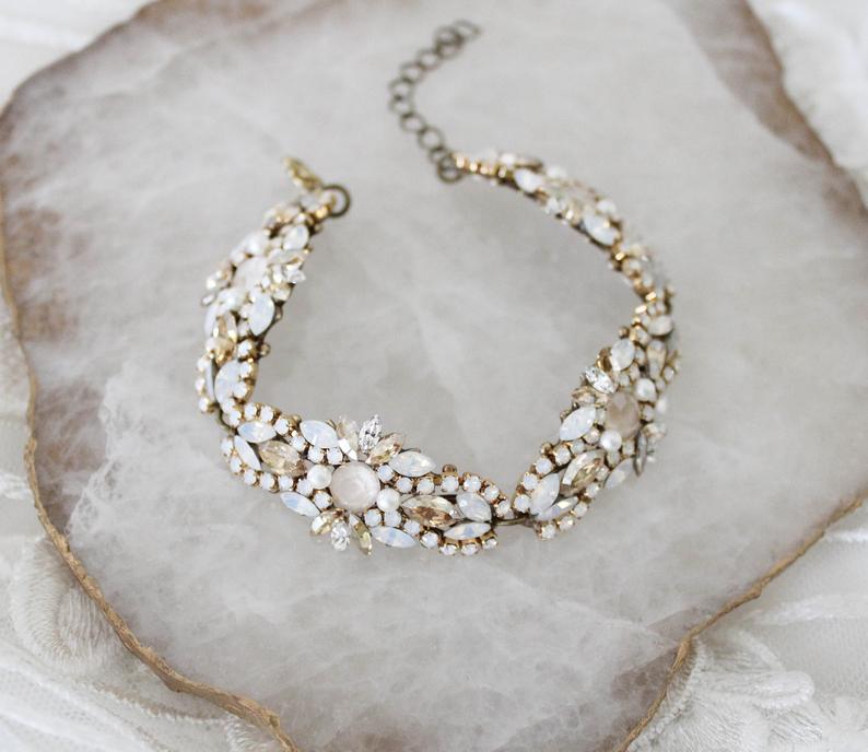 Antique gold crystal Bridal beaded bracelet - GRACE - Treasures by Agnes