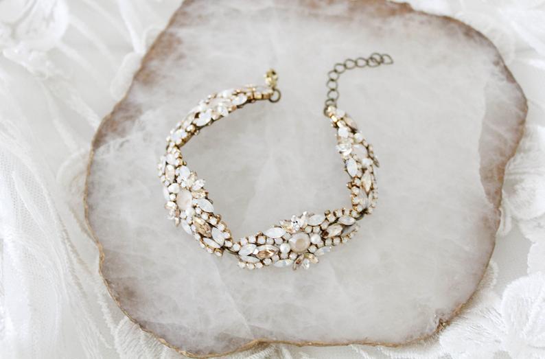 Antique gold crystal Bridal beaded bracelet - GRACE - Treasures by Agnes